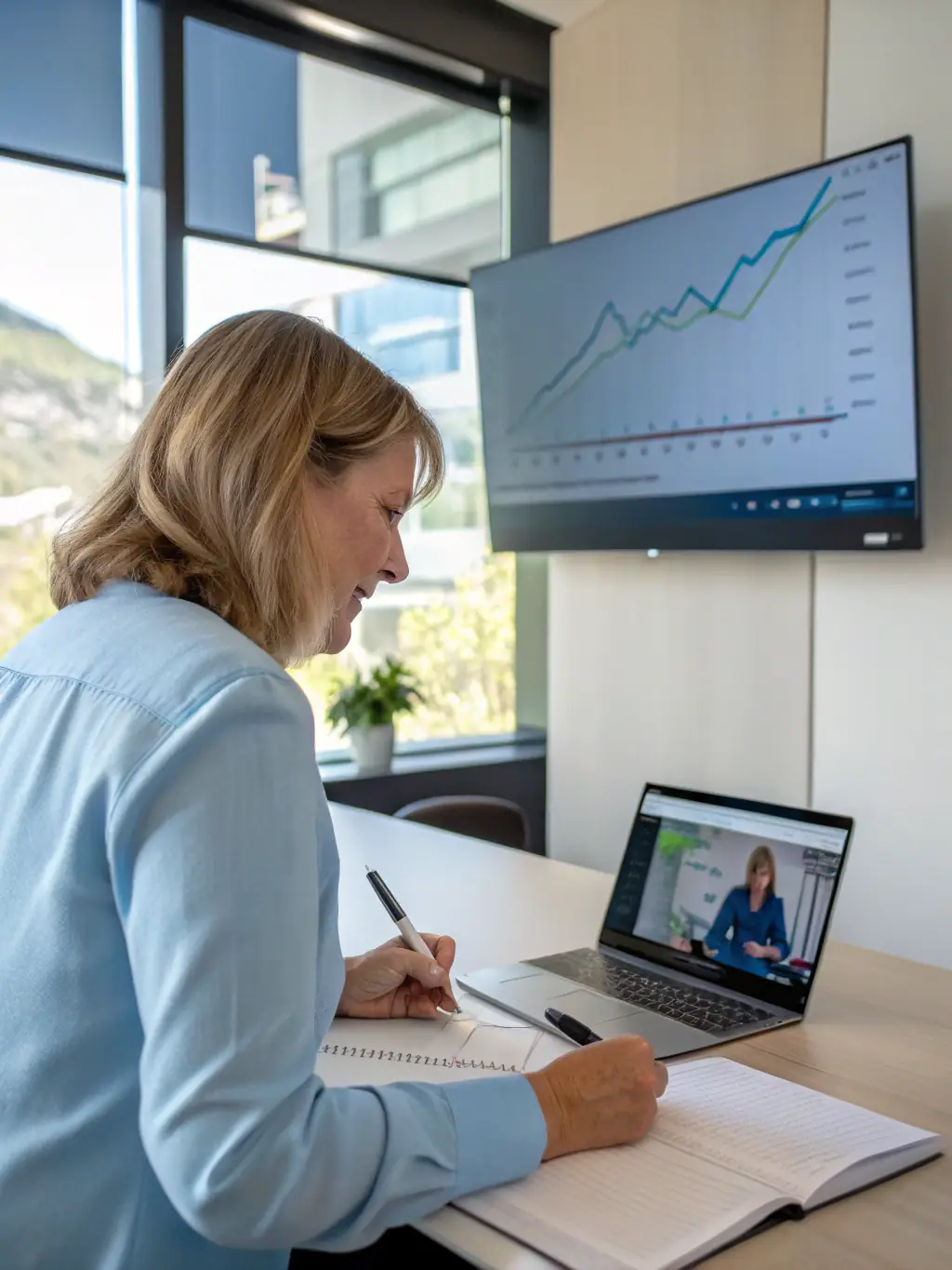 A professional woman analyzing financial data on a tablet, with the 2C2P logo subtly displayed in the background, representing their innovative payment solutions.