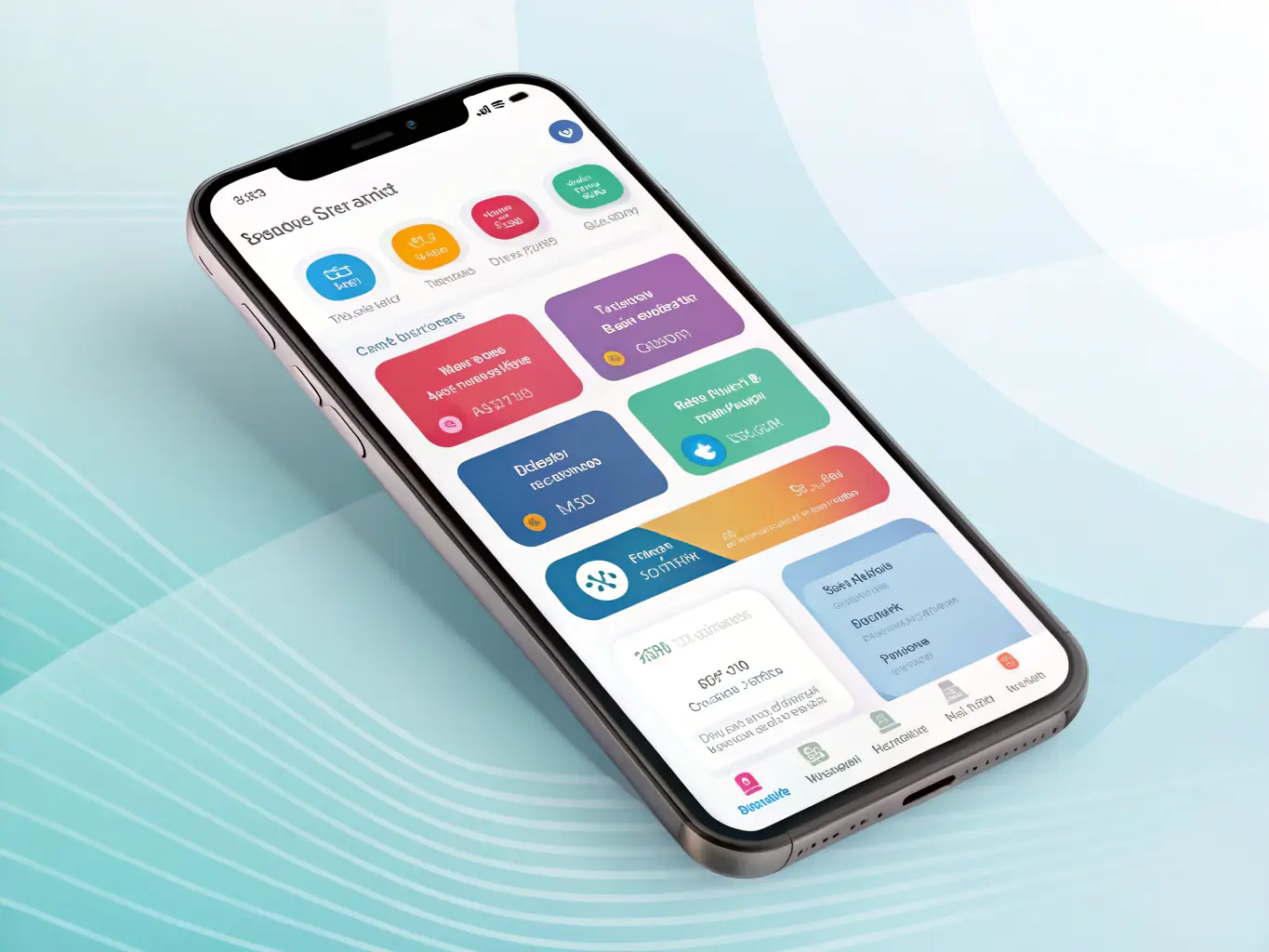 A clean and modern interface of Wamo's mobile banking app on a smartphone, showcasing various financial services and tools available to users.