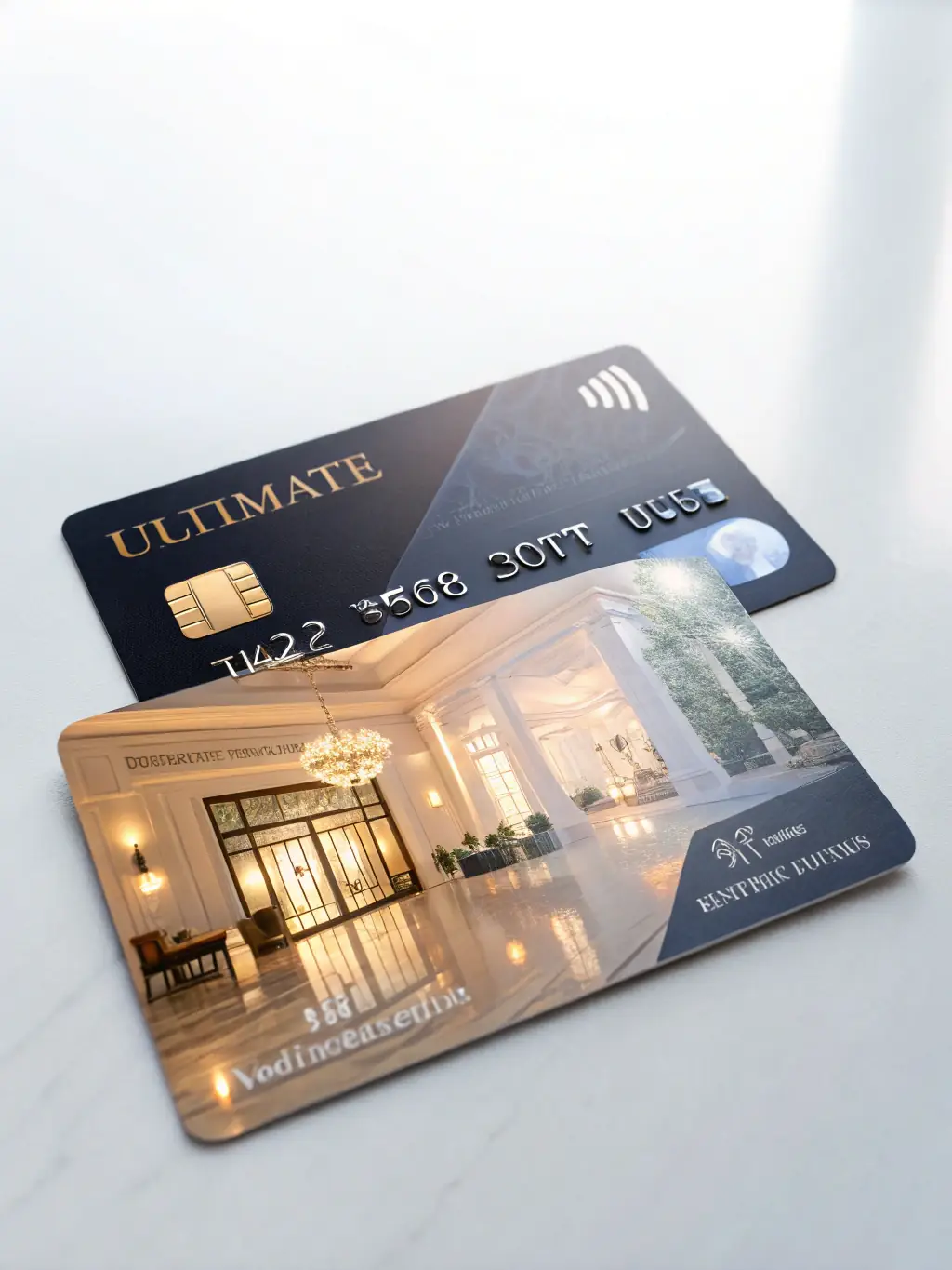 A professional, brightly lit studio shot of a Found credit card, showcasing its sleek design and the Found logo prominently. The card is resting on a blurred background of financial charts.